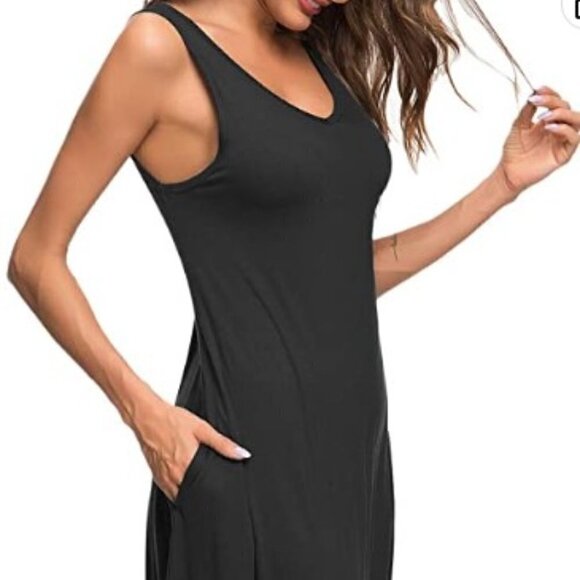 BEACH COVER UP BLACK TANK DRESS - Picture 1 of 11